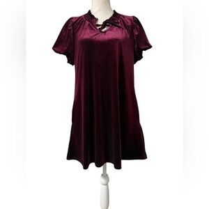 G J O Burgundy Velvet Short Sleeve Dress